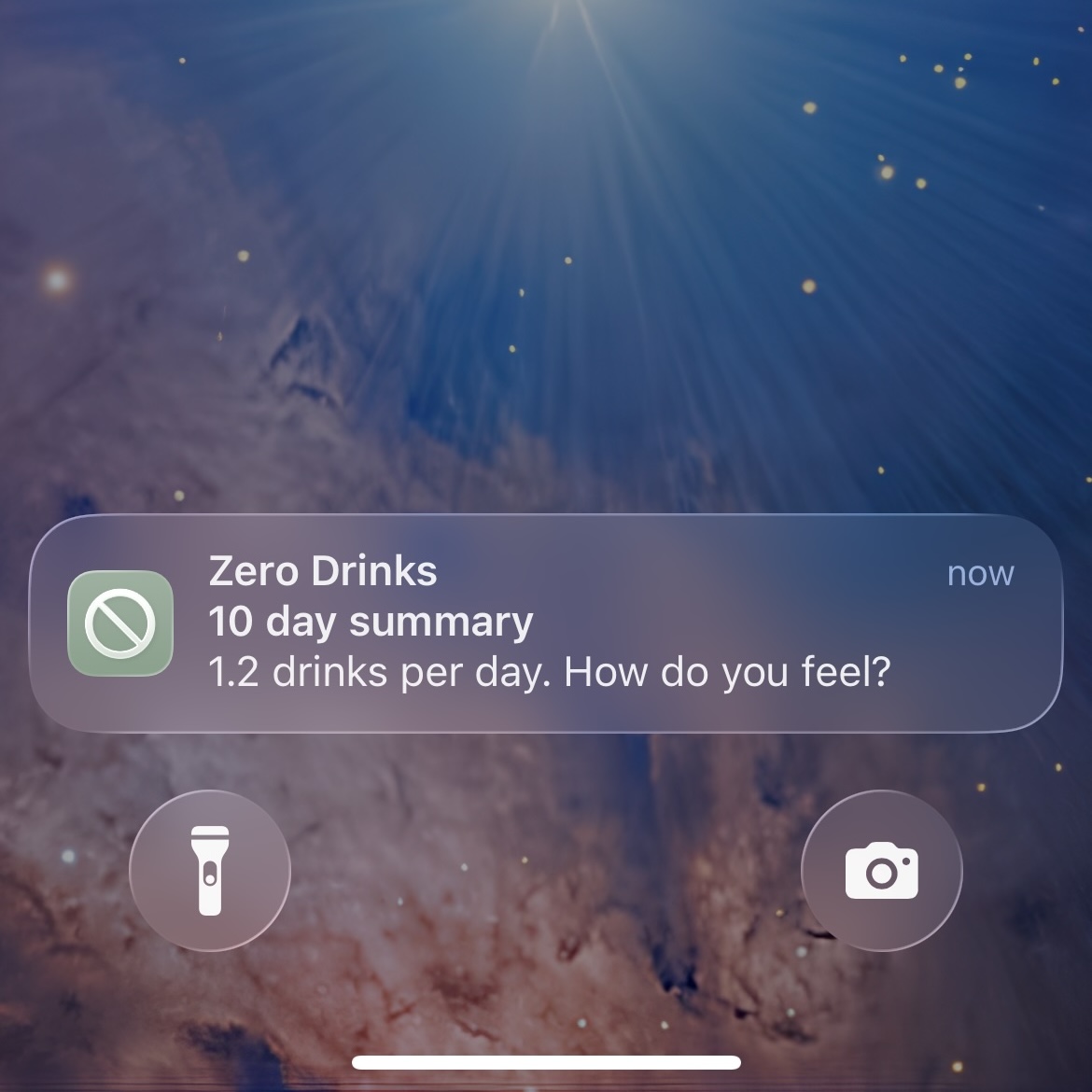 Zero Drinks notification on iPhone